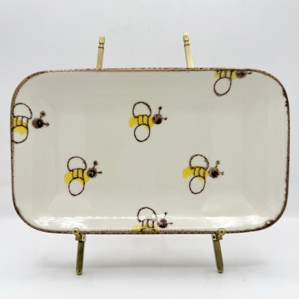 Made in Portugal Hand Painted Honey Bee Ceramic Tidbit Tray 9.75" x 6"